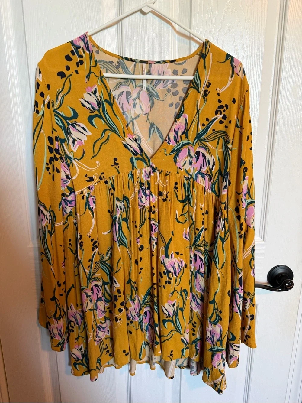 FREE PEOPLE Bella Floral-print Tunic Mini Dress Yellow gold Sz M